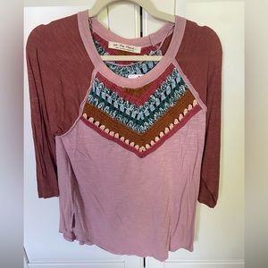 FREE PEOPLE WOMEN'S SPRING BOUND CROCHET YOKE TOP PINK SIZE LARGE